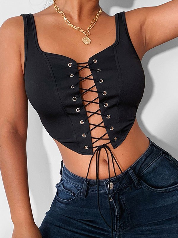 EMMIOL Top corsetto con lacci con occhielli