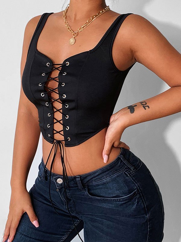 EMMIOL Top corsetto con lacci con occhielli