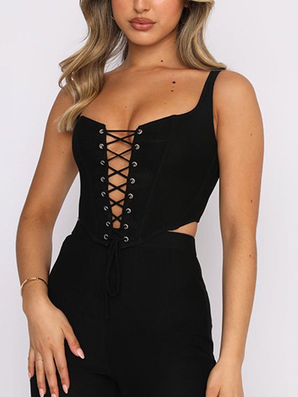 EMMIOL Top corsetto con lacci con occhielli