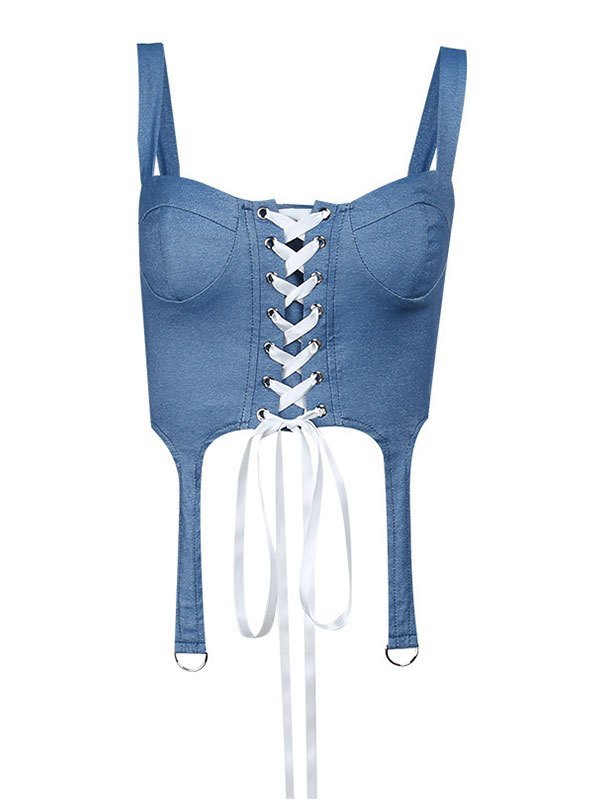 EMMIOL Top estilo corsé con cordones y detalle de correa