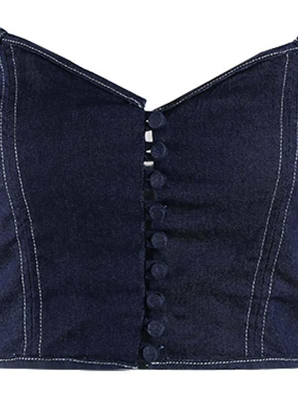 EMMIOL Top a fascia in denim senza spalline