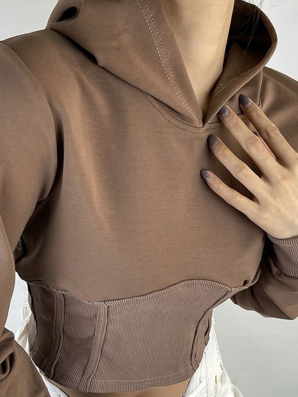 EMMIOL Cropped Patchwork Corset Hoodie