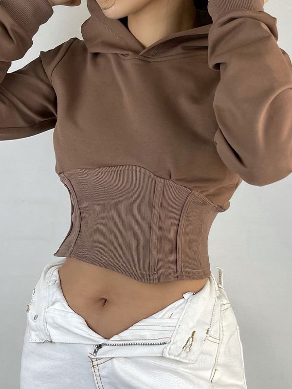 EMMIOL Cropped Patchwork Corset Hoodie