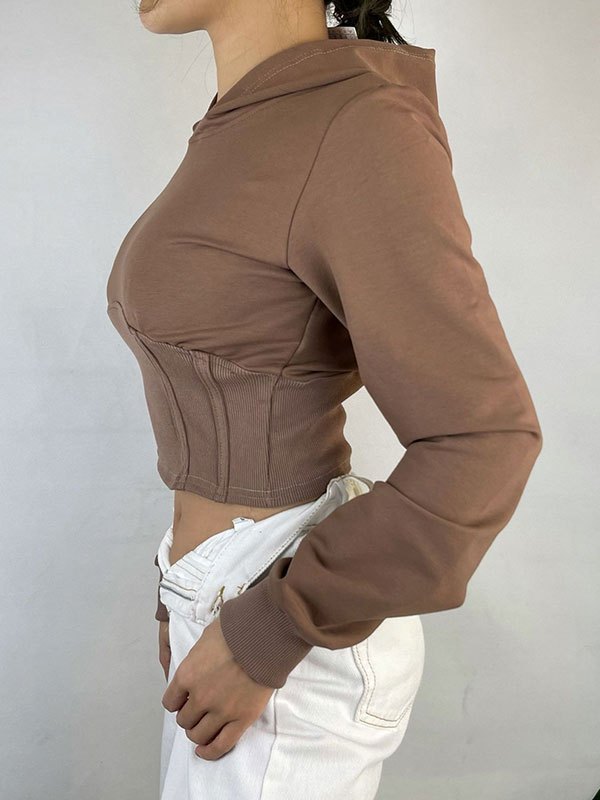 EMMIOL Cropped Patchwork Corset Hoodie