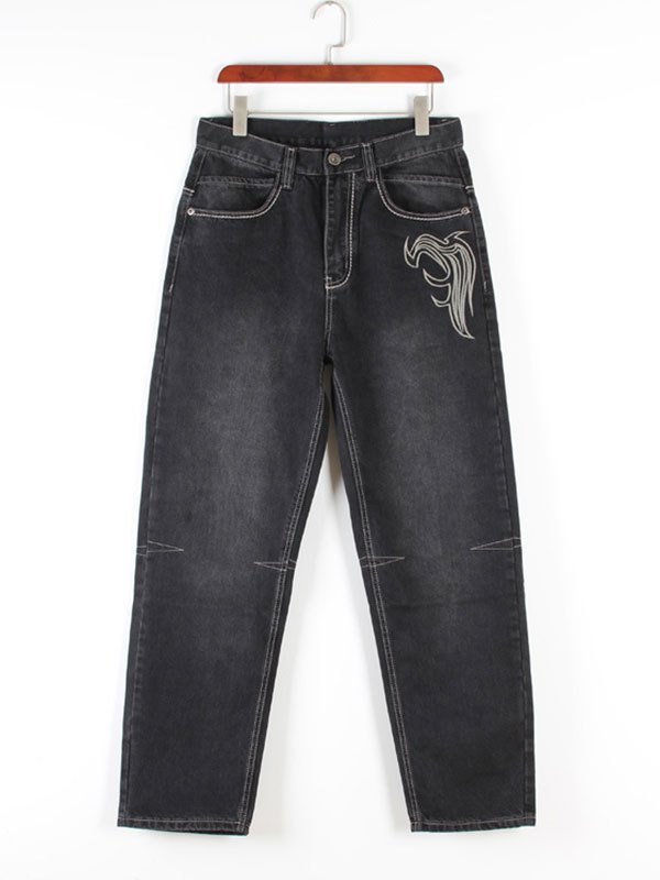 EMMIOL Men's Washed Embroidery Skate Jeans