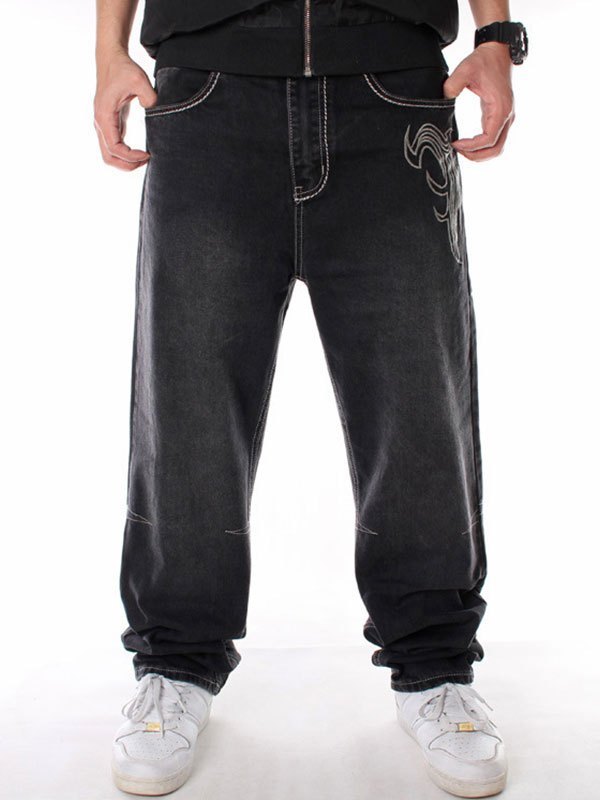 EMMIOL Men's Washed Embroidery Skate Jeans