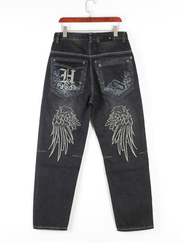 EMMIOL Men's Washed Embroidery Skate Jeans