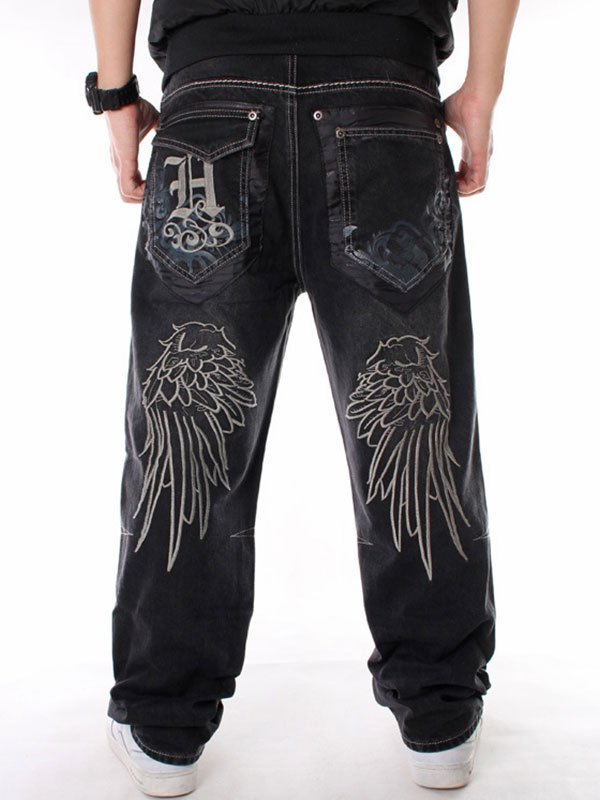 EMMIOL Men's Washed Embroidery Skate Jeans