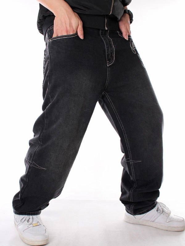 EMMIOL Men's Washed Embroidery Skate Jeans