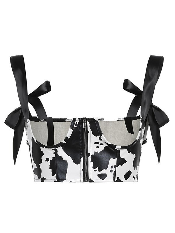 EMMIOL Cow Pattern Pu Leather Corset Top