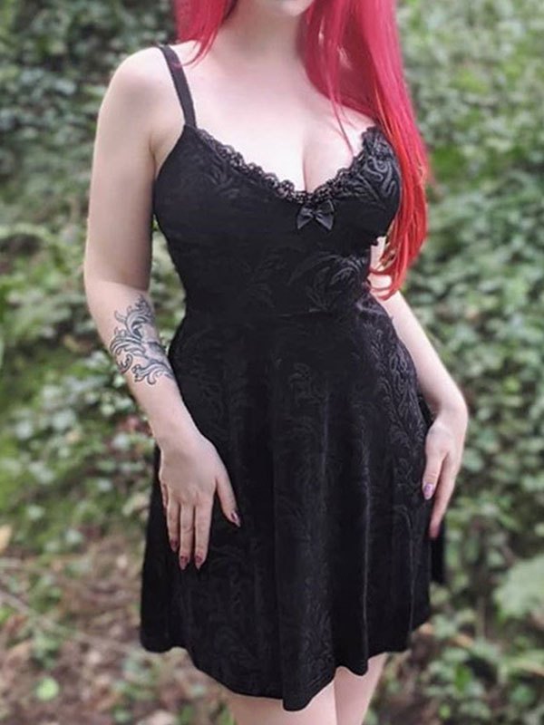 EMMIOL Gothic Minikleid aus Samt mit Schnürung