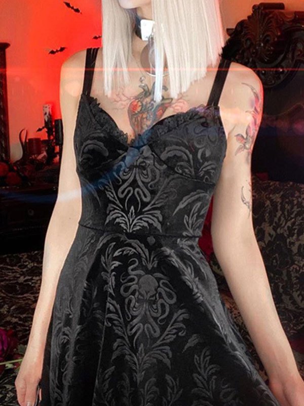 EMMIOL Gothic Minikleid aus Samt mit Schnürung