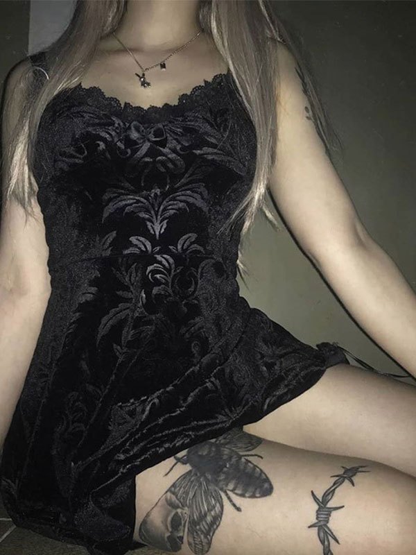 EMMIOL Gothic Minikleid aus Samt mit Schnürung