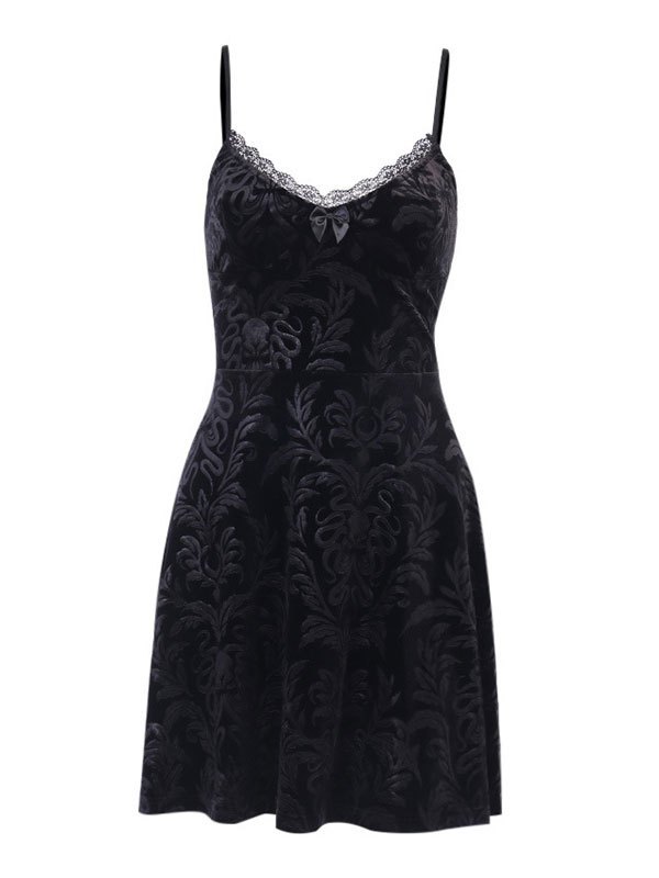 EMMIOL Gothic Minikleid aus Samt mit Schnürung