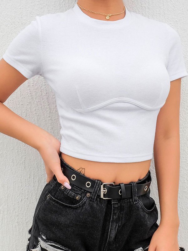 EMMIOL Geripptes Crop-Top mit Push-up