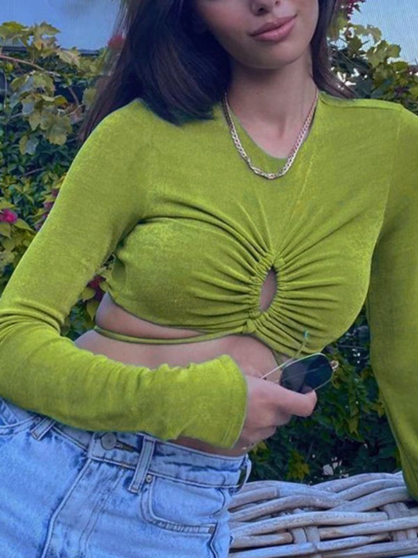 EMMIOL Top corto de manga larga con lazo con cordón