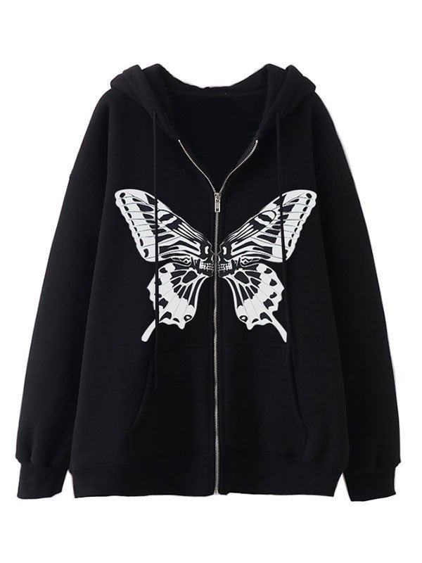 EMMIOL Felpa con zip e stampa farfalla con cappuccio