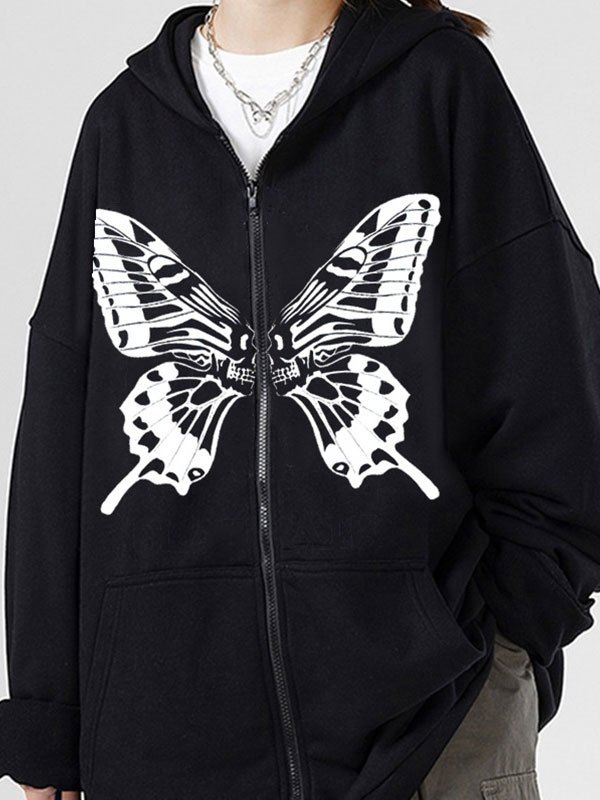 EMMIOL Felpa con zip e stampa farfalla con cappuccio