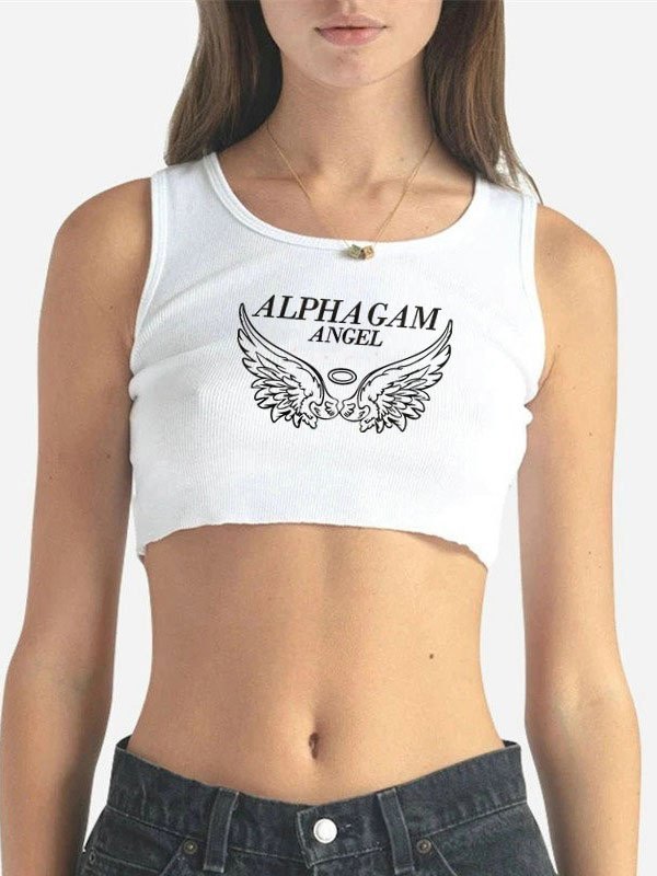 2022 Angel Wing Graphic Crop Tank Top White S In Tank Tops & Camis ...