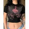 EMMIOL Rhinestone Heart Wing Graphic Crop Top
