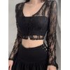 EMMIOL Buttoned Lace Long Sleeve Crop Top