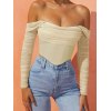 EMMIOL Top a corsetto a maniche lunghe con pannelli in rete