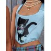 EMMIOL Top corsé con estampado de gatitos