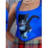 EMMIOL Top corsé con estampado de gatitos