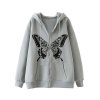 EMMIOL Sudadera con capucha y cremallera con estampado de mariposas