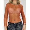 EMMIOL Top in rete trasparente a maniche lunghe