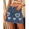 EMMIOL A Line Love Pattern Denim Mini Skirt