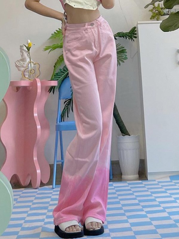 Emmiol Free shipping 2023 Pastel Ombre Boyfriend Jeans Pink S in