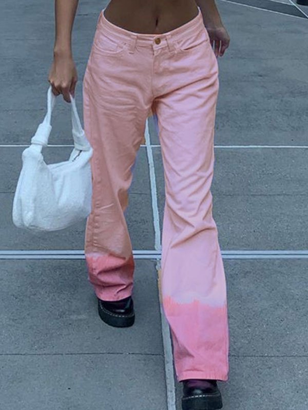 Emmiol Free shipping 2023 Pastel Ombre Boyfriend Jeans Pink S in