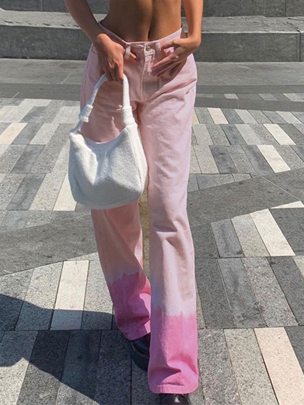 Emmiol Free shipping 2023 Pastel Ombre Boyfriend Jeans Pink S in