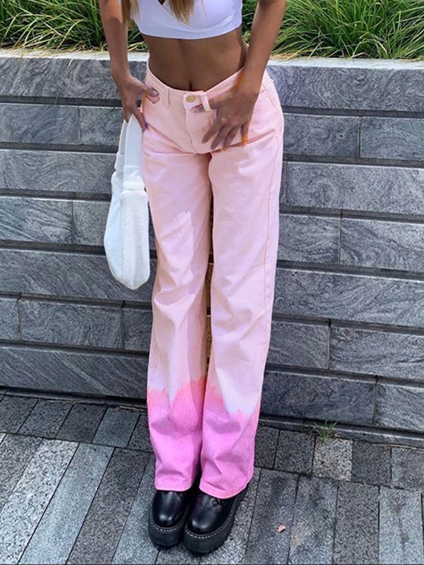Emmiol Free shipping 2023 Pastel Ombre Boyfriend Jeans Pink S in