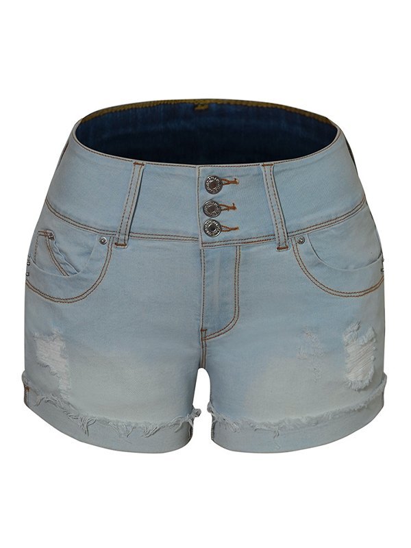 EMMIOL Shorts de mezclilla desgastada con dobladillo con puños