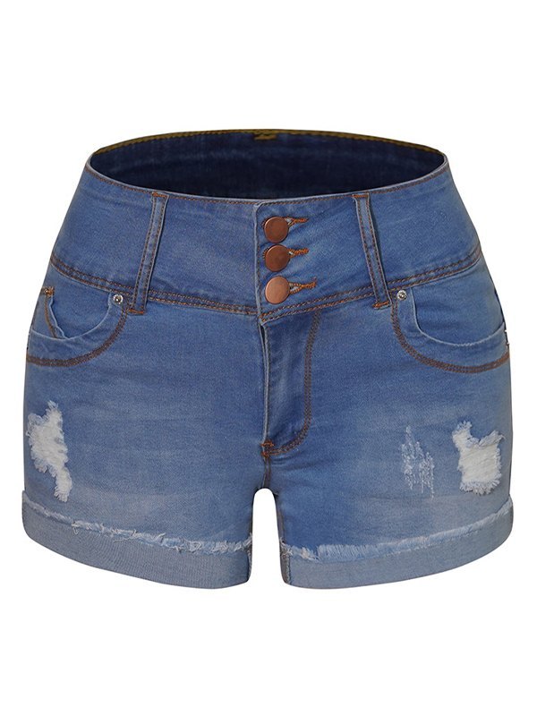 EMMIOL Shorts de mezclilla desgastada con dobladillo con puños