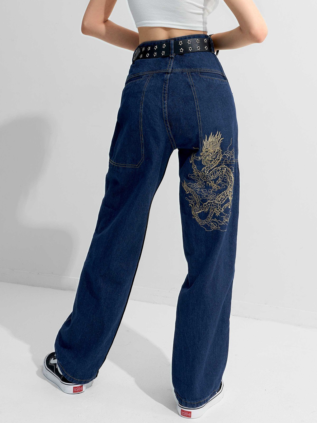 EMMIOL Dragon Embroidery Boyfriend Jeans