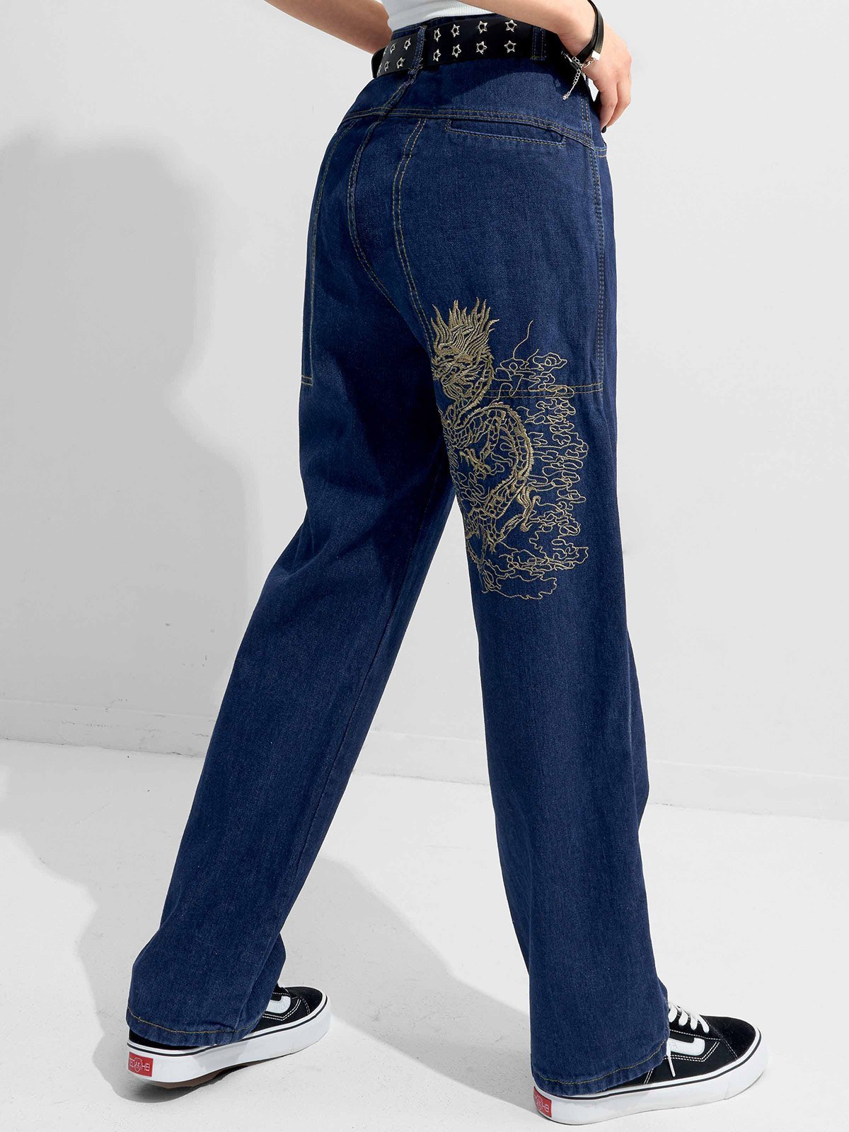 EMMIOL Dragon Embroidery Boyfriend Jeans