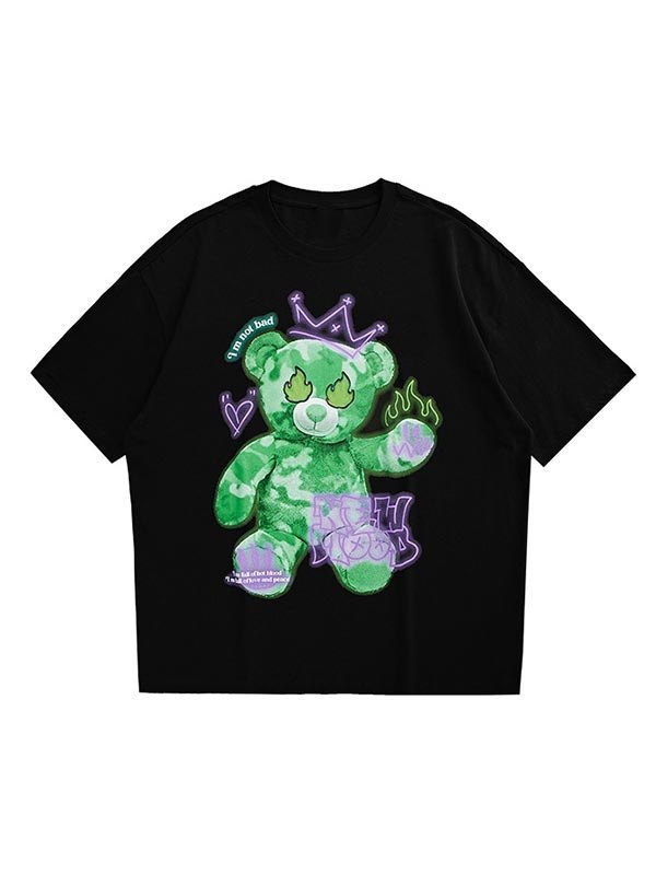 EMMIOL Camiseta con estampado de oso de llama reflectante para hombre