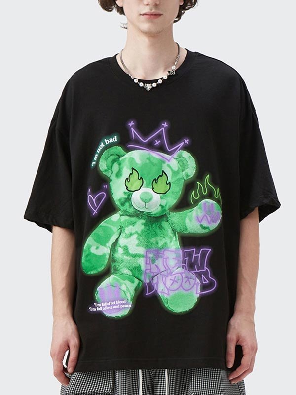 EMMIOL Camiseta con estampado de oso de llama reflectante para hombre