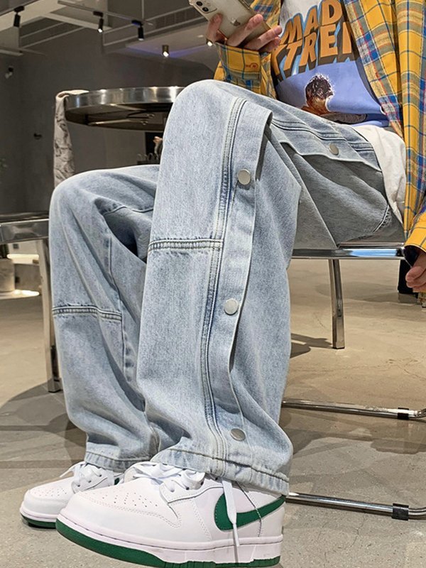 EMMIOL Jeans rectos con botones lavados para hombre