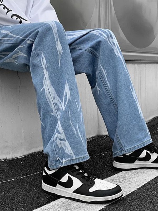 EMMIOL Jeans da uomo a gamba dritta con lavaggio tie-dye