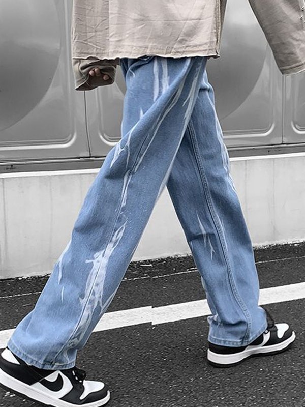 EMMIOL Jeans da uomo a gamba dritta con lavaggio tie-dye