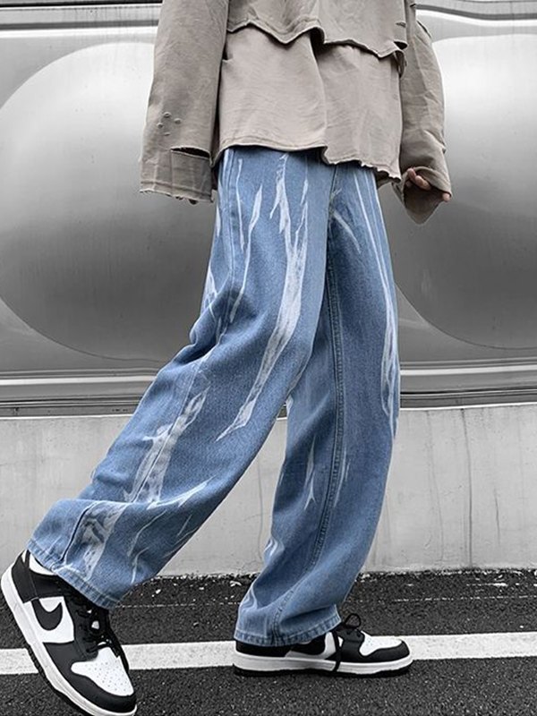 EMMIOL Jeans da uomo a gamba dritta con lavaggio tie-dye