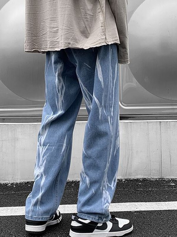 EMMIOL Jeans da uomo a gamba dritta con lavaggio tie-dye