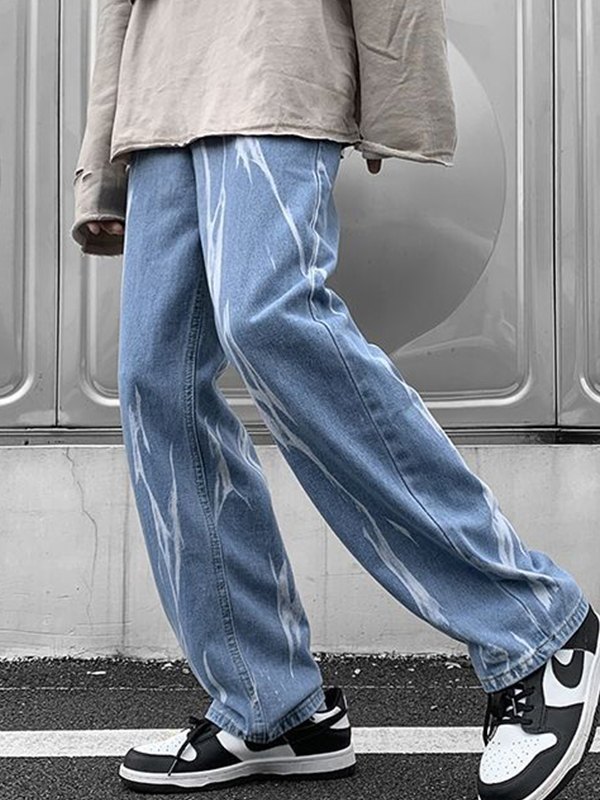 EMMIOL Jeans da uomo a gamba dritta con lavaggio tie-dye