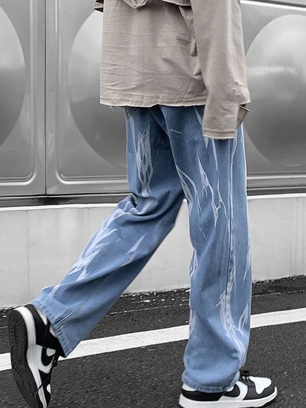 EMMIOL Jeans da uomo a gamba dritta con lavaggio tie-dye