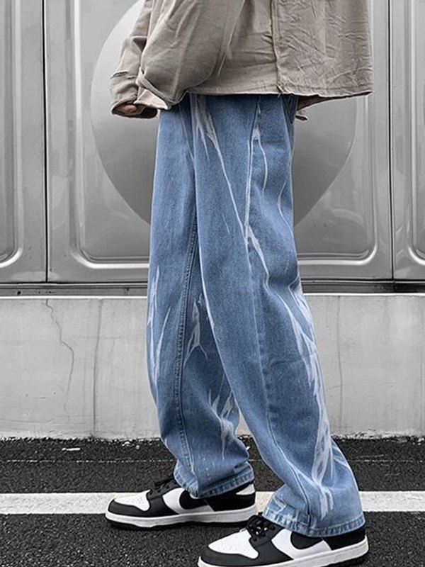 EMMIOL Jeans da uomo a gamba dritta con lavaggio tie-dye