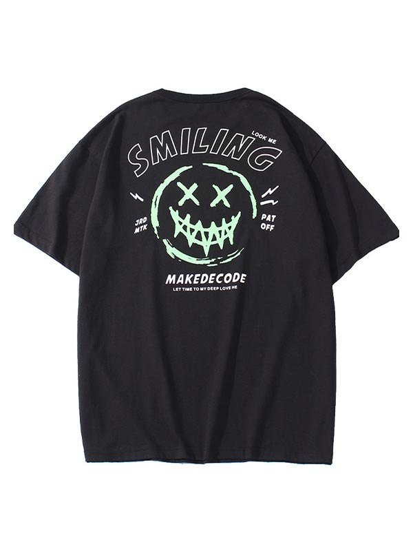 EMMIOL Camiseta con estampado de sonrisa malvada reflectante para hombre
